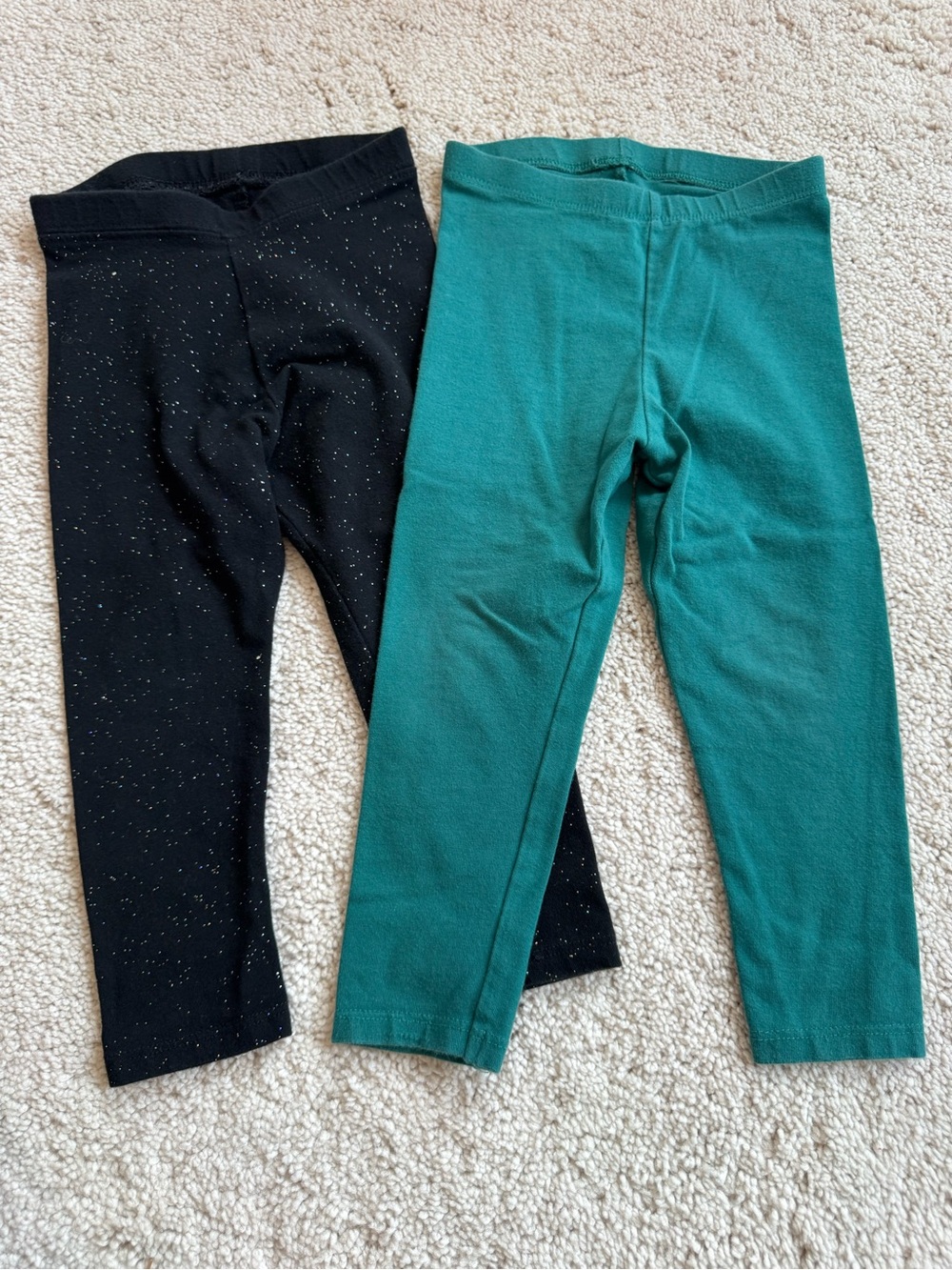 2T Cat & Jack Girls Leggings Black Sparkle and Teal Green - 2 Pack